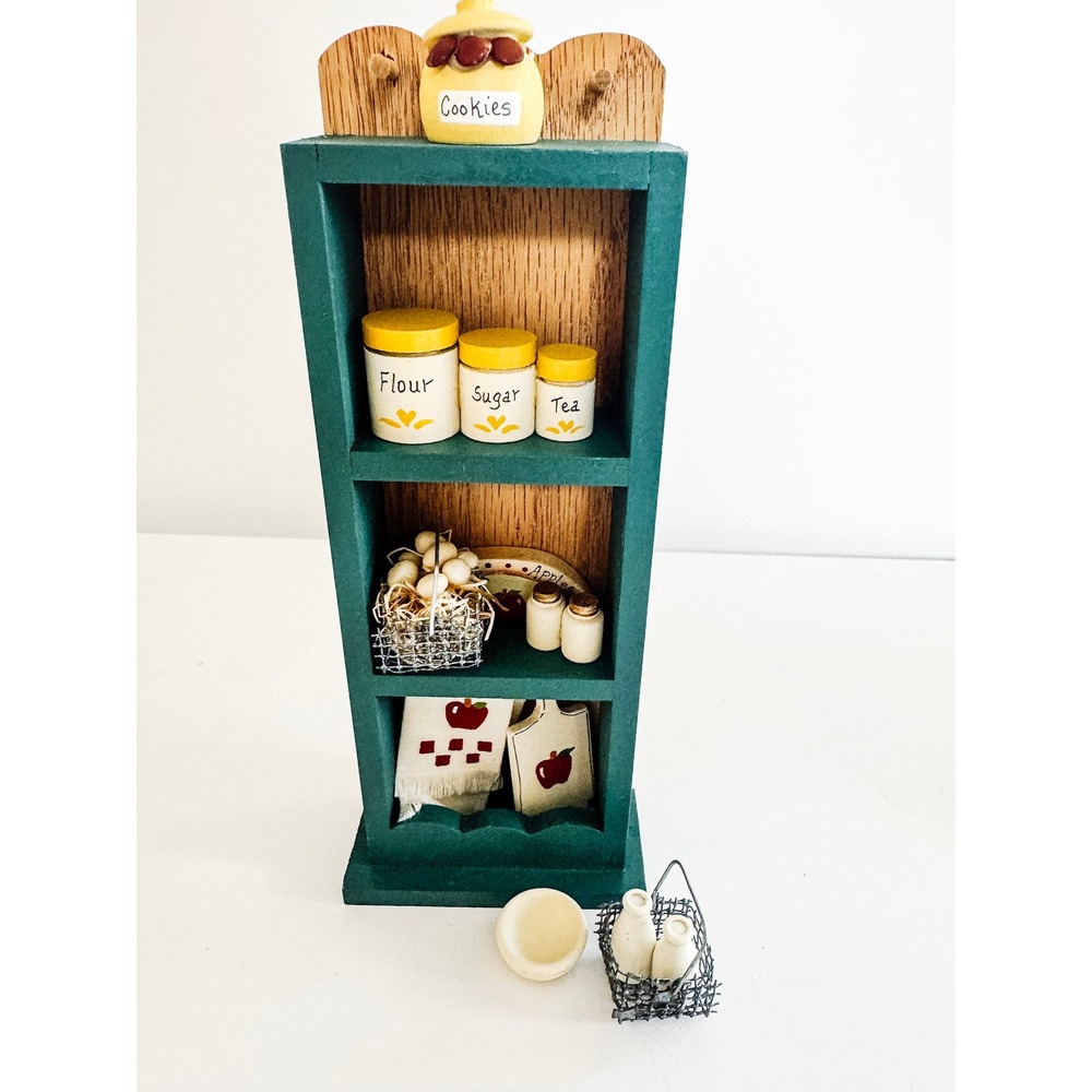 Miniature 1:12 Scale Wooden Kitchen Hutch Set Apple Farmhouse Dollhouse Decor